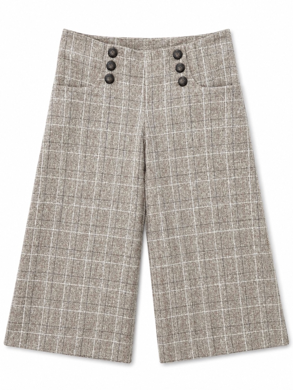 VTG Y2K Wide Leg Cropped Pants Plaid Culottes Gaucho Sailor Button NWT Size 3